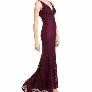 🆕 Glitter Lace Plunge Formal Gown Dress Purple